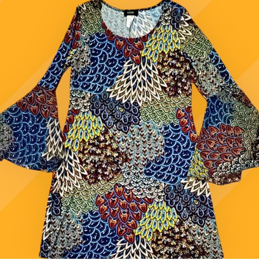 MSK A Line Floral Dress Bell Sleeves Abstract Print - Picture 3 of 3